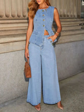 Button Down Denim Vest Woman Denim Tops