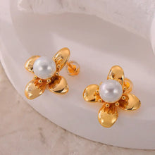 Synthetic Pearl Titanium Steel Flower Earrings Earrings