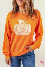 Round Neck Dropped Shoulder Pumpkin Graphic Sweatshirt Caramel Woman Sweatshirts