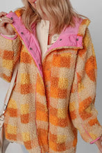 Checkered Long Sleeve Sherpa Hooded Jacket Woman Outerwear