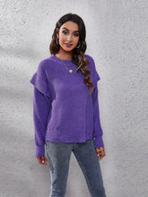 Ruffled Round Neck Dropped Shoulder Sweater Sweater Pullovers