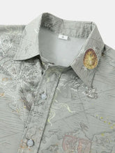 Men's Vintage Map Print Short Sleeve Button Down Shirt Mens Tops