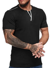 Men's Casual Henley Short Sleeve T-Shirt with Contrast Trim Black Mens Tops
