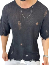 Men's Distressed Round Neck Knit Top Mens Tops