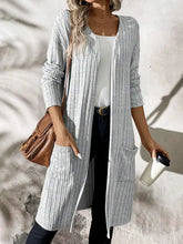 Ribbed Open Front Long Sleeve Cardigan with Pockets Woman Outerwear