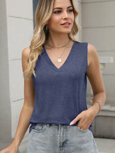 Classic V-Neck Sleeveless Tank Top Dusty Blue Tanks & Camis