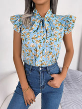 Floral Tie Neck Flutter Sleeve Blouse Woman Blouses