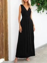 Surplice Neck Sleeveless Maxi Dress Black Woman Maxi Dress