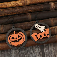 Halloween letter wooden earrings with ghost and hollow pumpkin design
