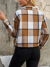 Plaid Collared Neck Cropped Jacket Woman Outerwear
