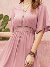 Lace Detail V-Neck Short Sleeve Dress Woman Casual Dress
