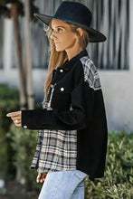 Plaid Pocketed Button Up Denim Jacket Woman Outerwear