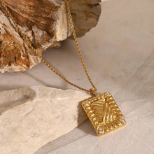 Stainless Steel Inlaid Rhinestone Rectangle Shape Pendant Necklace Fashion Jewelry