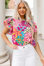 Floral Print Round Neck Flutter Sleeve Blouse Floral Woman Blouses