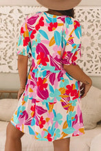 Floral Bubble Sleeve V Neck Tiered Ruffle Babydoll Dress Casual Dresses