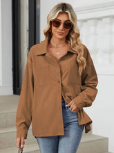 Button Up Dropped Shoulder Long Sleeve Outerwear Caramel Woman Outerwear