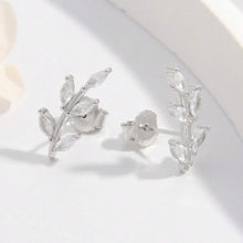 925 Sterling Silver Zircon Leaf Shape Earrings Earrings