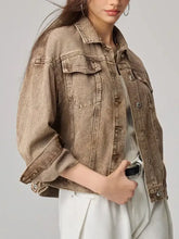 Pocketed Collared Neck Denim Jacket Woman Tops