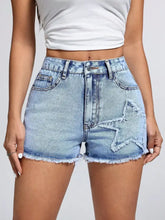 Star Raw Hem Denim Shorts Light Denim Shorts