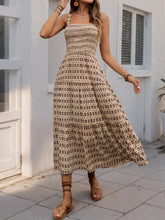 Printed Tiered Wide Strap Midi Dress Camel Woman Casual Dress