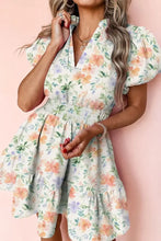 Frill Notched Puff Sleeve Dress Floral Casual Dresses