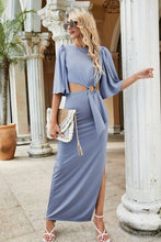 Cutout Split Puff Sleeve Maxi Dress Light Blue Woman Maxi Dress