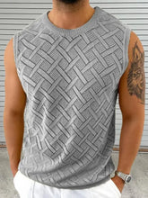 Men's Round Neck Sleeveless Eyelet Knit Top Gray Tanks & Camis