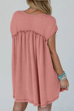 Corded Knit Textured Patched Pocket Frilled Swing Mini Dress with Pockets Casual Dresses