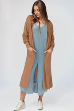 Open Front Long Sleeve Longline Slit Cardigan Camel Woman Outerwear