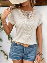 Crochet Lace Short Sleeve Casual T-Shirt Woman T Shirts