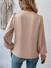 Surplice Smocked Lantern Sleeve Blouse Woman Blouses