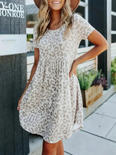 Leopard Round Neck Short Sleeve Mini Tee Dress Casual Dresses