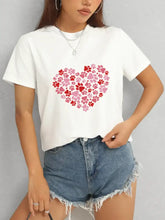 Heart Round Neck Short Sleeve T-Shirt Woman T Shirts