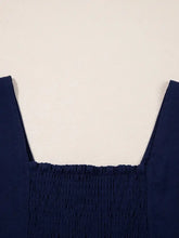 V Neck Buttoned Front Shirred Back Short Sleeve Midi Dress Woman Casual Dress