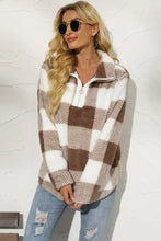 Shiny Plaid Half Zip Long Sleeve Sweatshirt Woman Sweatshirts