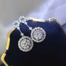 4 Carat Crystal Drop Dangle Earrings with Round Halo Design Earrings