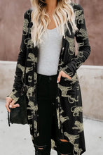 Animal Pattern Ribbed Button Up Long Sleeve Cardigan Black Woman Outerwear