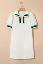 Striped Collared Zip Up Textured Dress Casual Dresses