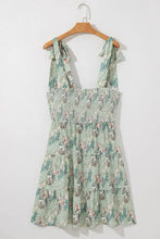 Smocked Printed Tie Shoulder Mini Cami Dress Woman Casual Dress