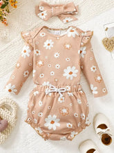 Children's Ruffled Floral Bodysuit and Bloomer, Headband Set Kids Sets