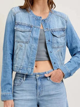 Snap Down Dropped Cargo Denim Jacket Woman Denim Tops