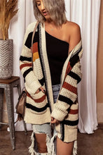 Striped Open Front Longline Cardigan Woman Outerwear