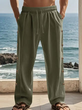 Men's Full Size Side Button Wide Leg Pants Plus Size Army Green Woman Sweatpants