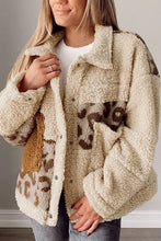Pocketed Leopard Collared Neck Sherpa Jacket Woman Outerwear