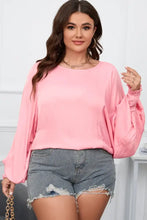 Plus Size Lantern Sleeve Dropped Shoulder Blouse Blush Pink Woman Blouses