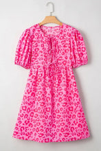Leopard Tie Front Puff Sleeve Dress Casual Dresses