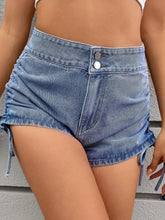 Ruched Side Drawstring Denim Shorts Denim Shorts