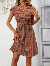 Printed Round Neck Cap Sleeve Dress Casual Dresses