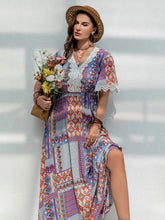 Plus Size Printed Lace Detail Short Sleeve Dress Maxi Dresses
