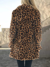 Leopard Collared Neck Coat with Pockets Woman Outerwear